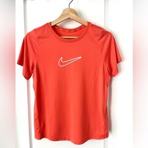 NIKE One Dri-FIT Big Kids Girls Youth Large Peach Orange Swoosh Tee